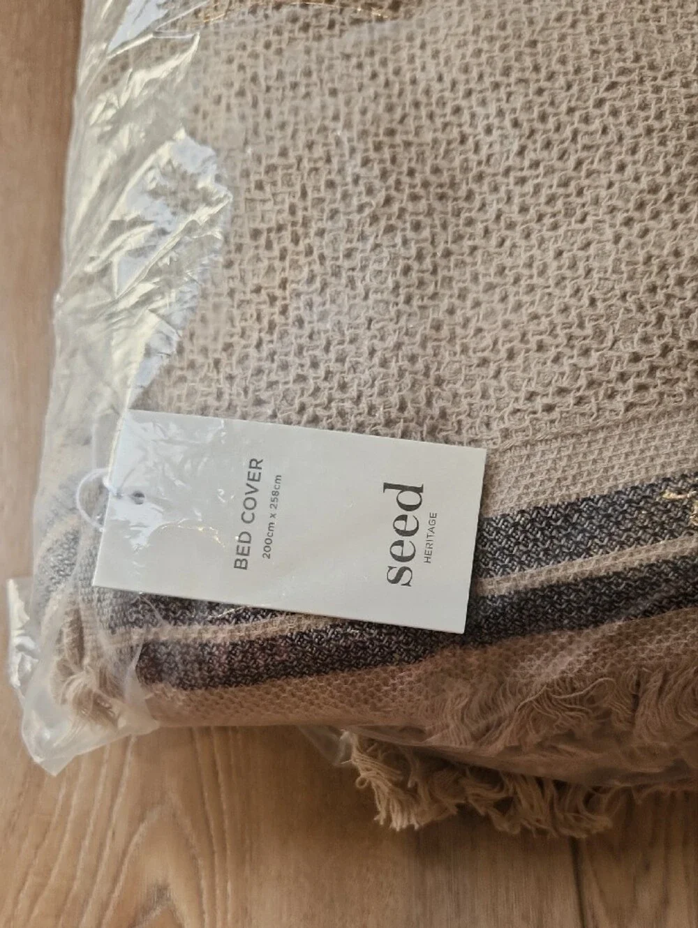 Seed Heritage Taupe Waffle-Weave Bed Cover / Throw 200x258cm NWT